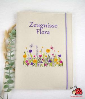 Zeugnismappe Hülle handgemacht Blumen floral Wiese